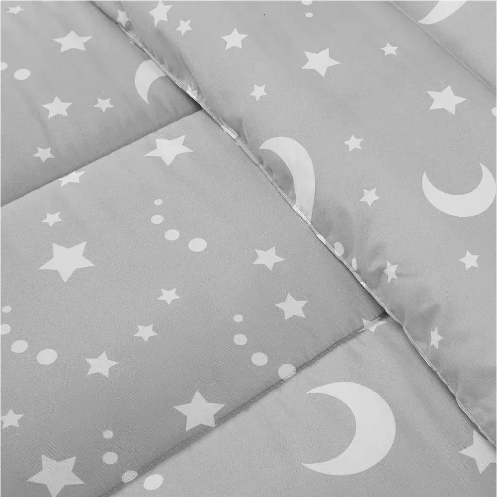 Gray White Stars Moon Sky Twin Comforter Set w/ Pillow Sham Polyester Bedding